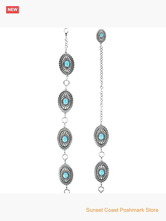 Turquoise Concho Chain Belt with Lobster Claw Closure - Western Dress Belt